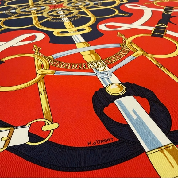 Authentic Hermes Red and Gold Silk Scarf - Picture 3 of 10